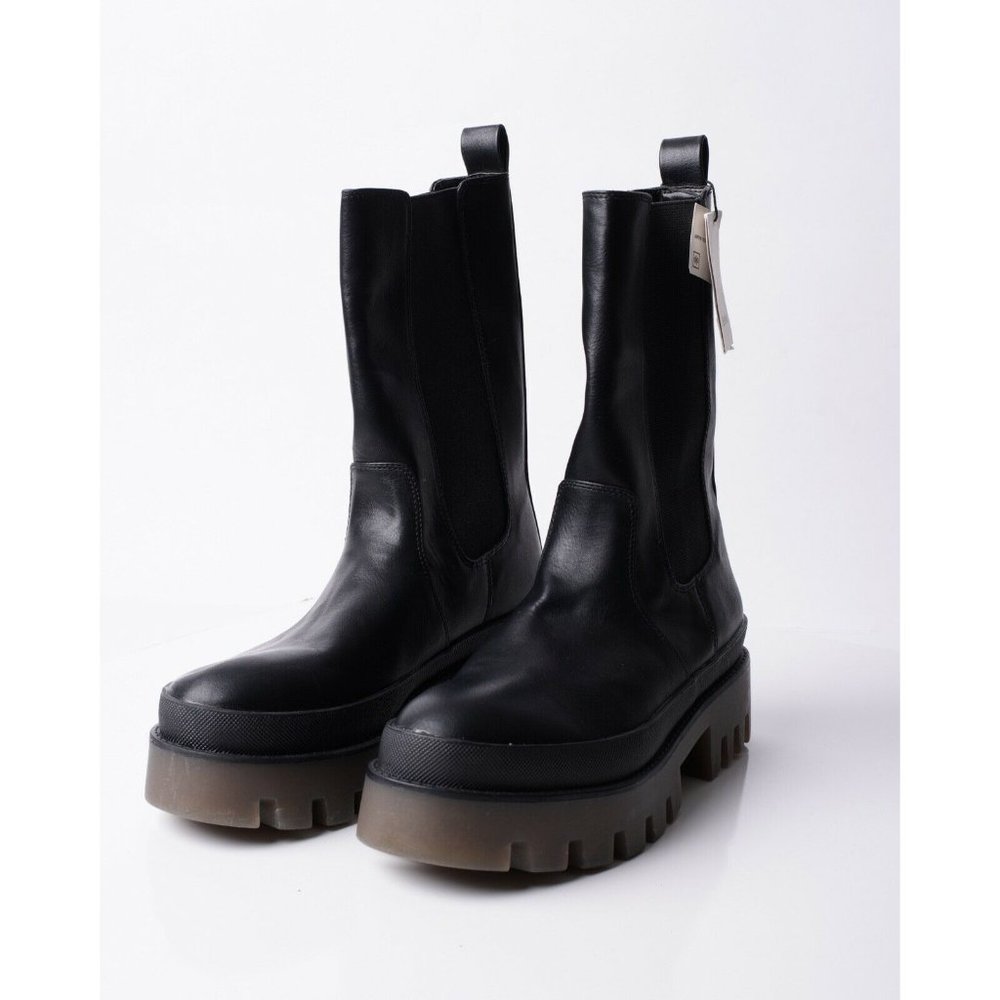 Bershka Womens Black Stretch Boots Pull On Chunky Gores Sz 10 Eu 41 NWT 1205/760 - Picture 1 of 8